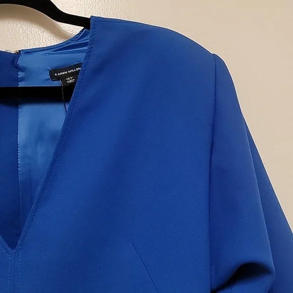 Karen Millen | Compact Stretch Sleeve V Neck Pencil Dress - Picture 3 of 13